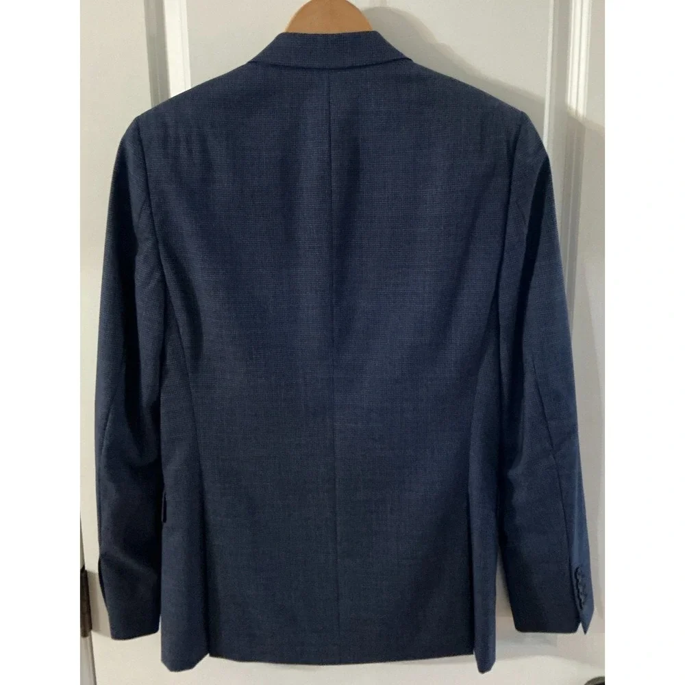 Theory Chambers Mens 36R‎ Blue Textured Micro Check 100% Virgin Wool Blazer
